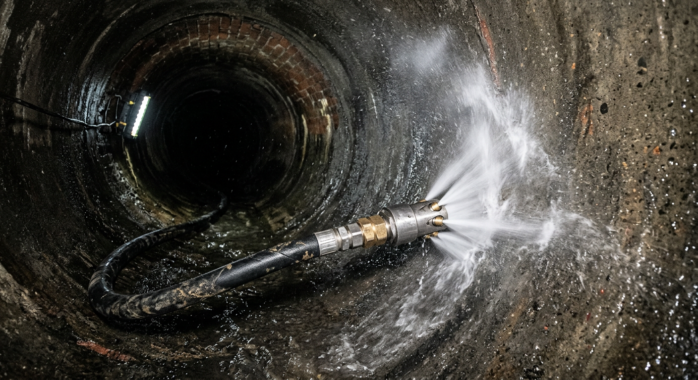 Hydrocurage haute pression de canalisation bouchée
